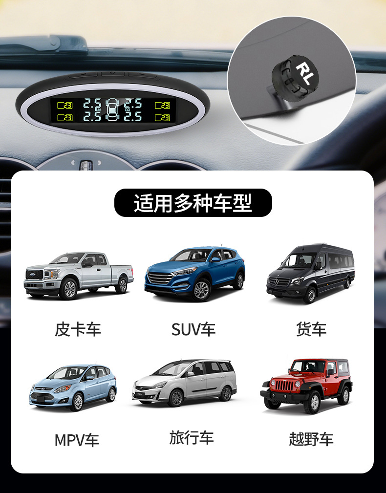 Car Tire Pressure Monitor Air Pressure Detector USB Wired External High-Precision Car-Mounted Mini Tire Pressure Monitor