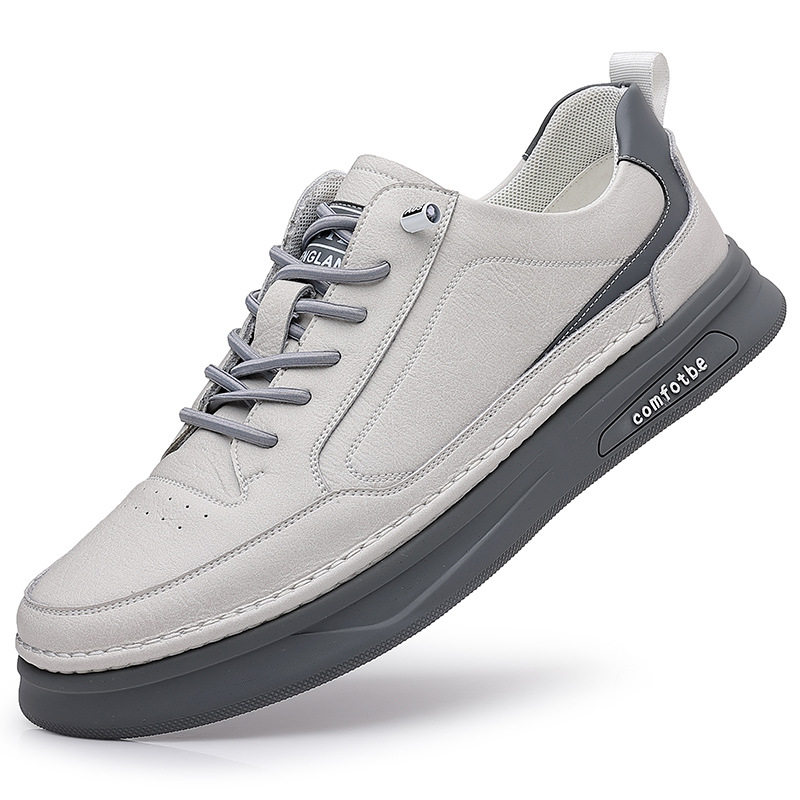 Giày sneaker nam da bò thật đế dày, giày thể thao đa năng phối đồ hợp xu hướng — PZ6018 màu trắng, PZ6018 màu đen