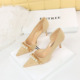 8829-A2 banquet thin heel high heel suede shallow mouth pointed pearl metal chain side cut-out women's single shoes
