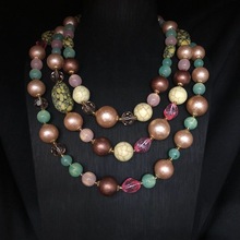 复古风彩色琉璃珠石头珠长款项链优雅气质百搭毛衣链毛衣外套配饰