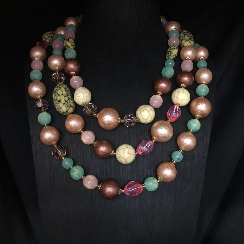 复古风彩色琉璃珠石头珠长款项链优雅气质百搭毛衣链毛衣外套配饰