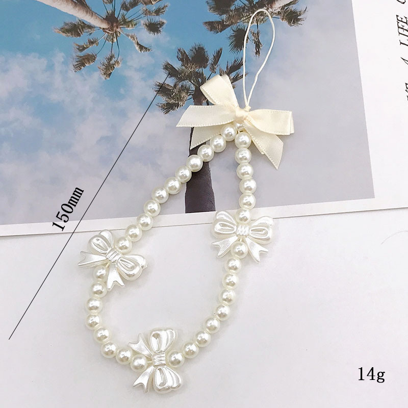 Imitation Pearl, Plastic Material Bow Knot Pattern Beaded Design 1 Piece Simple Style Classic Style Bow Knot Imitation Pearl Plastic Beaded Mobile Phone Chain