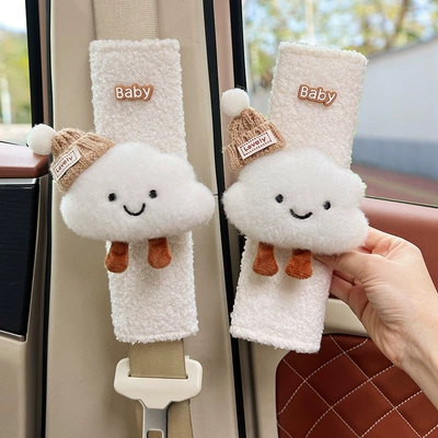 Seat belt shoulder pad: Made of Lamb Wool, Non-Tightening, Non-Shedding - hat-cloud-white-lamb-velvet-shoulder-pads-24cm-pair