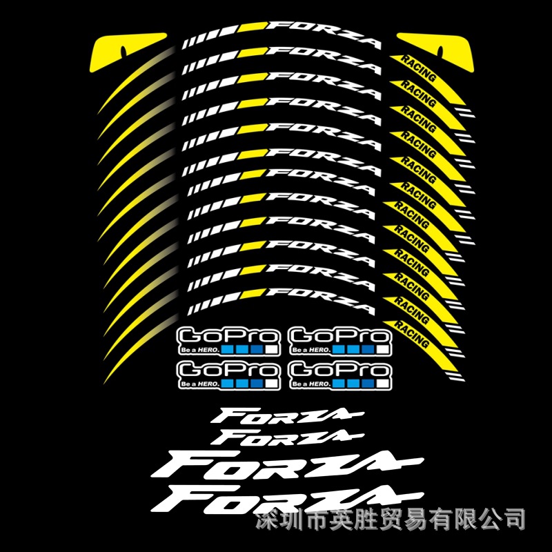 노란색 휠 스티커 + [실버 내부 링] 글자 세트