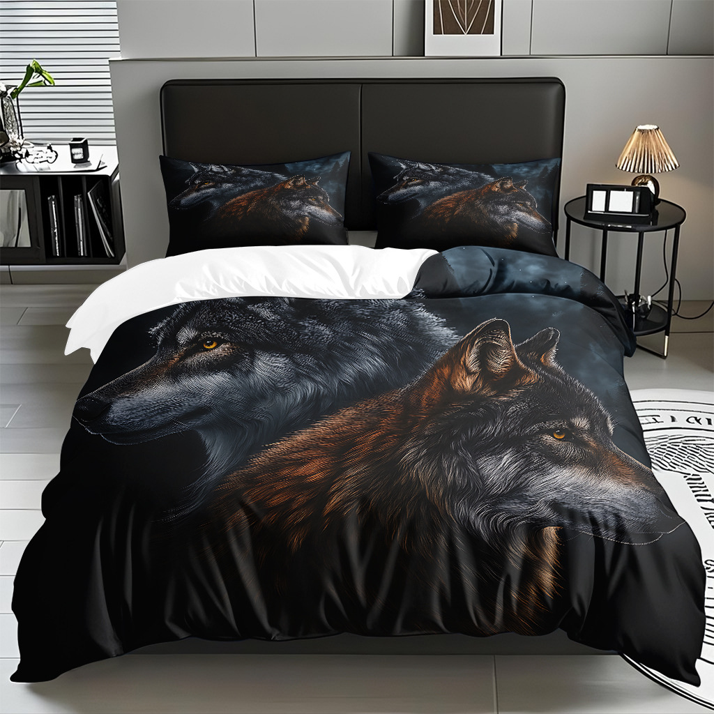 TEMU / JIT adaptado al patrón de lobo impresión digital set edredón molido textil transpirable para dibujar puede hacer