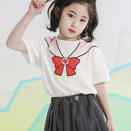 女童短袖圆领T恤 2024新款夏装BINPAW韩版学院个性海军风短袖T恤