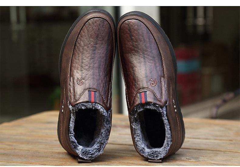 Herren Slipper Aus Leder Freizeitschuhe Mit Fleecefutter Schwarz_voghion.com
