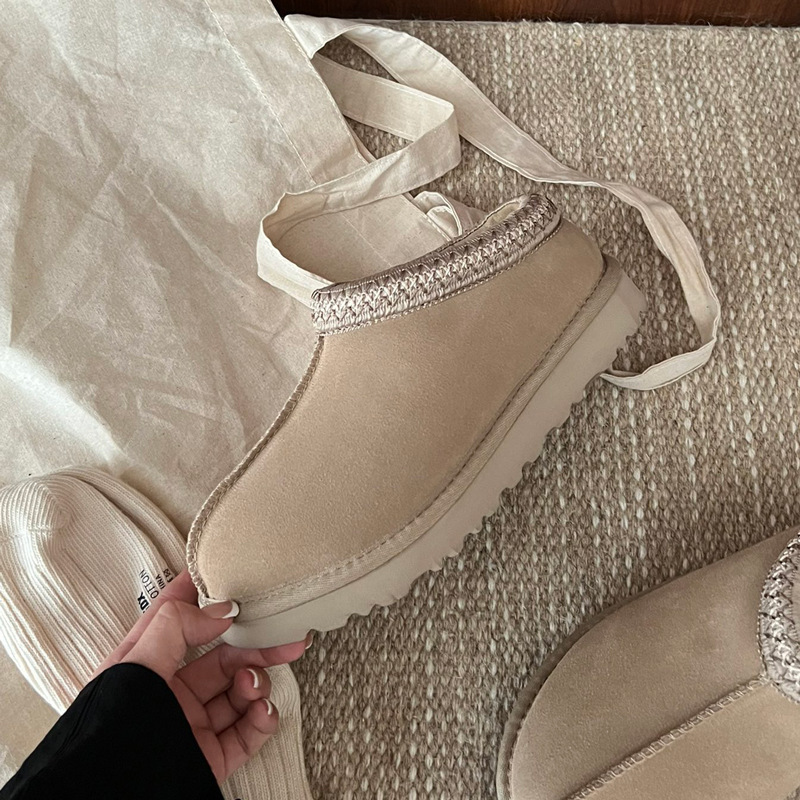 Tasman Ethnic Style Knitted Low-Top Export Snow Boots Slip-On Shoes Thickened Cotton Shoes Genuine Leather Thickened and Warm
