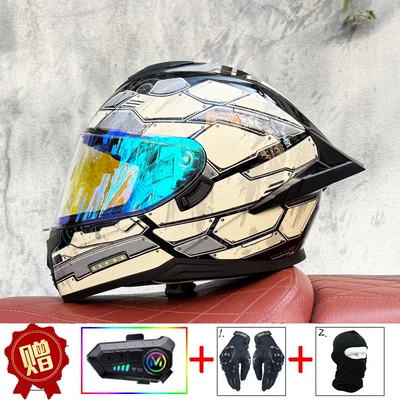 Full-Face Helmet with Dual Lenses, Motorcycle, Motosiklet kaskı (dəbilqə) - interstellar-phantom-blue-night-vision-compatible-y10-soft-microphone-includes-clear-lens-s