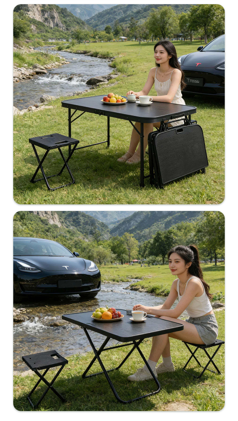 Suitable for Tesla Model 3/Y Trunk Table Board, Hidden In-Car Camping Picnic Folding Table and Chair Small Table Board