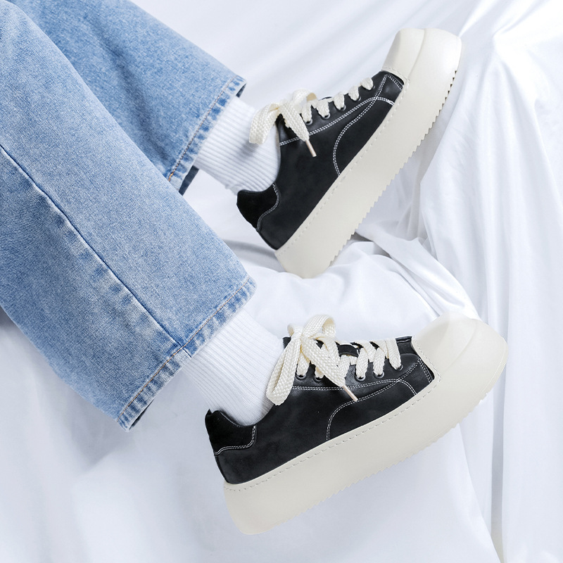 Men's Casual Sports Shoes Wide Toe Derby Black And White Thick Sole Elevator Shoes 2025 Autumn/Winter New Style Fashionable And Versatile_voghion.com