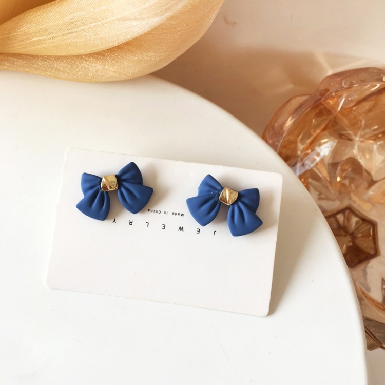 Simple Blue Bow Alloy Earrings Wholesale display picture 12