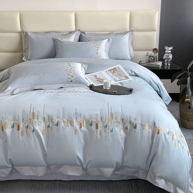 Современный модный хлопковый комплект простыня оптом стиль light luxury с вышивкой простого и элегантного дизайна комплект из 4 предметов