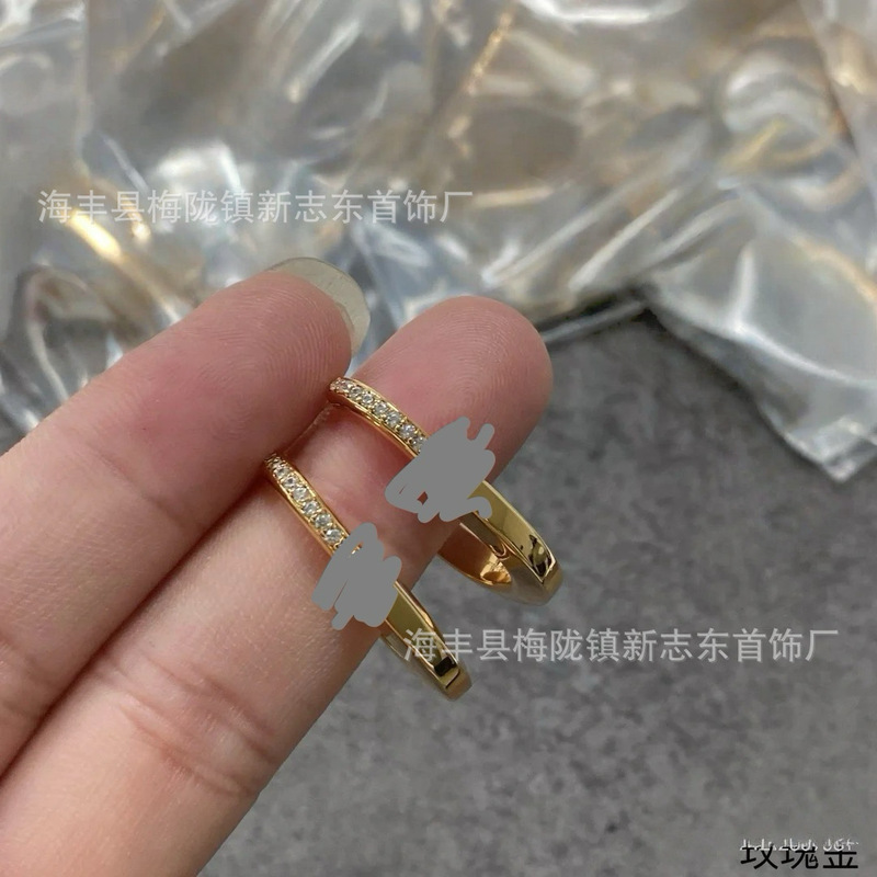 新款mini锁头项链耳环厚镀金U形满钻半镶钻椭圆锁扣锁骨链饰品女|undefined