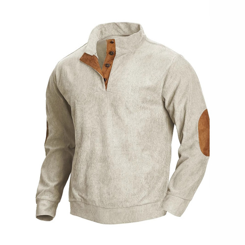 Bestselling Western and Eastern Long-Sleeve Men's Casual Hooded Sweatshirt, Corduroy Button Hooded Collar Stylish Top