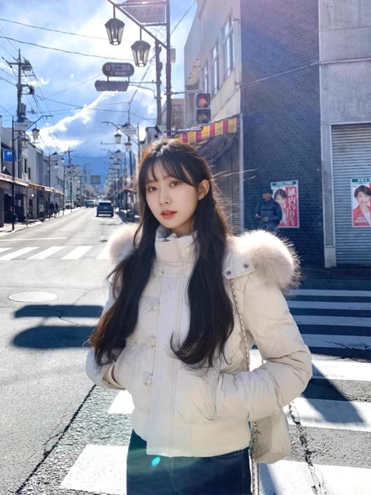 Chaqueta de algodón con cuello con capuzas para mujeres invierno 2025 nuevo estilo retro americano grueso calentamiento antifrío ropa de pan corta