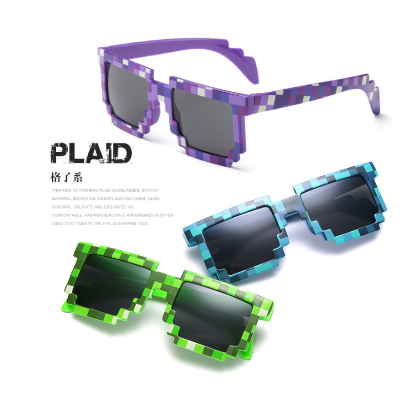 Manufacturer wholesale new fashion trend mosaic plaid square frame men's and women's sunglasses children's sunglasses