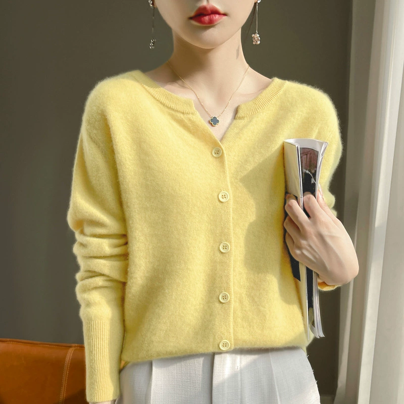 Оптовая продажа осень-зима новый трикотажный кардиган женская куртка корейская минималистская дикая свободная повседневная рубашка с длинными рукавами