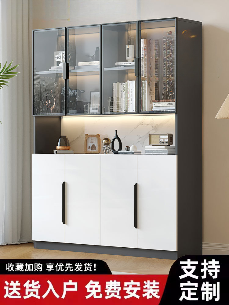 书柜带玻璃门轻奢实木质储物手办展示柜组合定 制置物柜子落地书