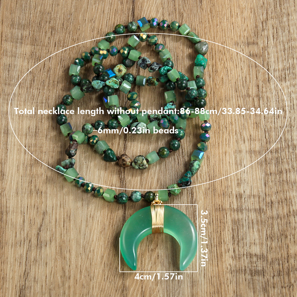 Moon Pattern Women's Gender Vintage Style Ethnic Style Moon Semi-precious Stone Natural Stone Beaded Chain Long Necklace In Bulk