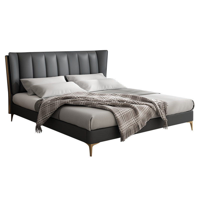 Italiano de lujo ligero cama de cuero genuino moderno minimalista dormitorio principal 1,8 m cama doble cama de boda borde de la cama de cuero venta directa de fábrica