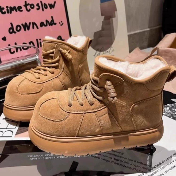 Maillard Retro Bread Shoes Женские 2024 осень-зима новые толстая подошва, высокий рост, повседневные шнурованные снегоступы