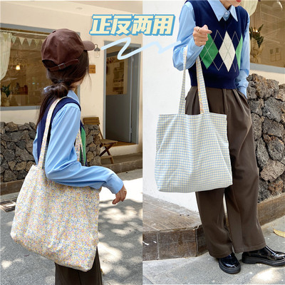 fresh Square Broken flowers Dual bread portable Shopping bag new pattern Dual use Canvas bag One shoulder wholesale