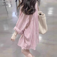 粉色2025条纹衬衫新款女装上衣设计感小众薄款防晒衣外套