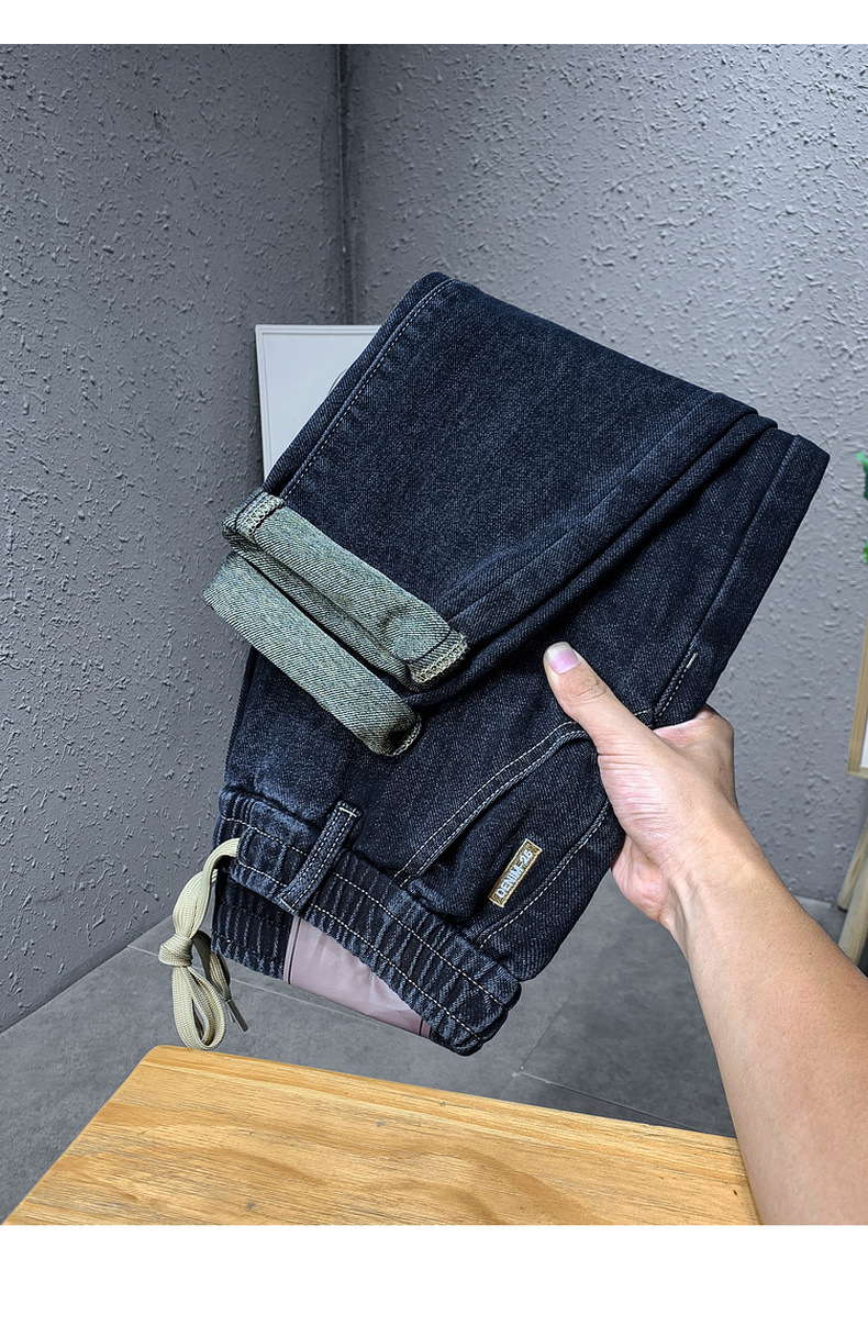 Trendy brand hot selling jeans for men in spring autumn  2024, blue and gray drawstring slim fit small leg pants, men's_senzul.com