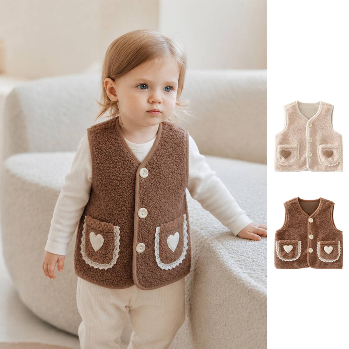 Baby vest, sweet pocket vest, suitable for autumn and winter, warm and cute inner layer for babies, plush camisole.