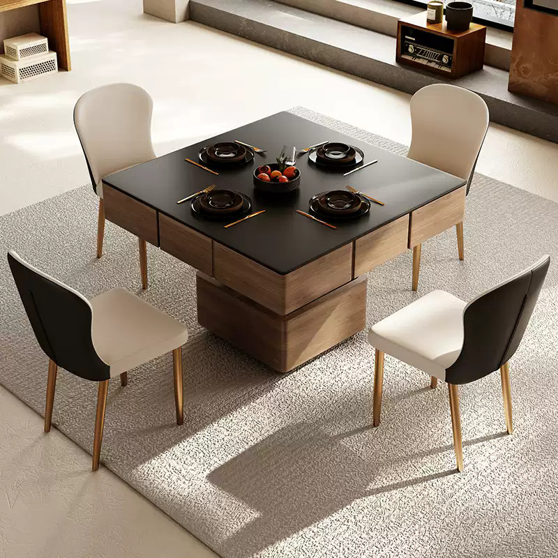Mesa de mahjong, mesa de centro de elevación, mesa de comedor de losa de roca, sala de estar doméstica de doble uso, apartamento pequeño, estilo antiguo 2024, nuevo estilo