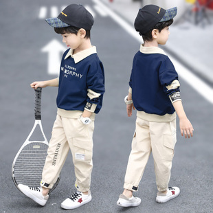Children's clothing Boys' new Korean style spring and autumn children's clothing two-piece suit middle and big children's autumn clothing fleece-lined lapel suit fashion