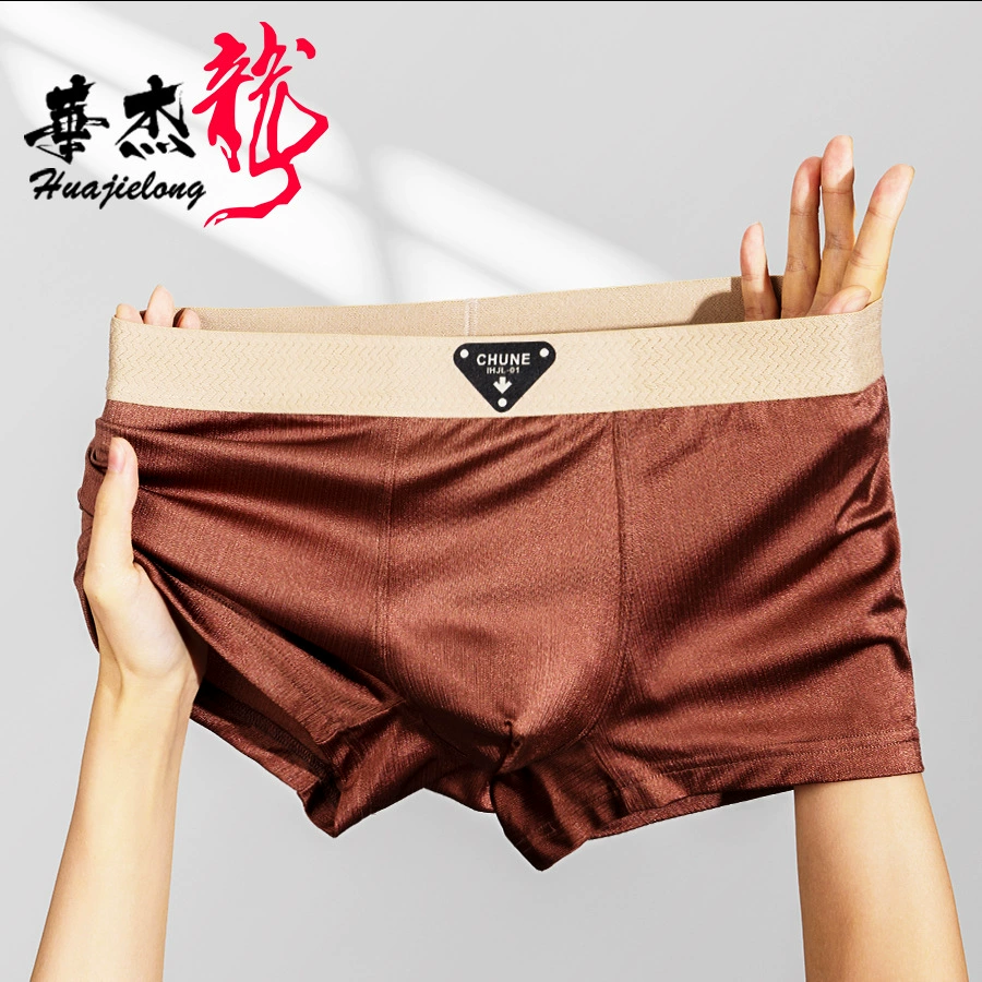 Новое мужское нижнее белье из ледяного шелка Huajielong, однотонное, оптовая продажа, мужские дышащие мужские трусы-боксеры средней талии большого размера, можно отправлять от имени других