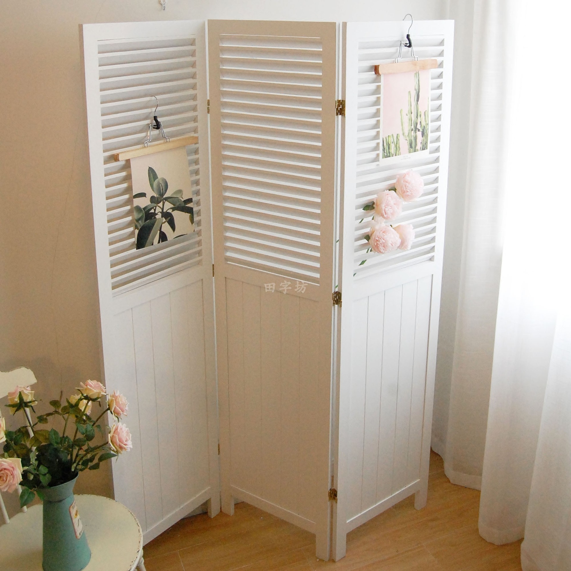 Solid Wood American Nordic Simple Pastoral Folding Screen Living Room Clothing Store Window Photography Studio Wedding Partition Screen