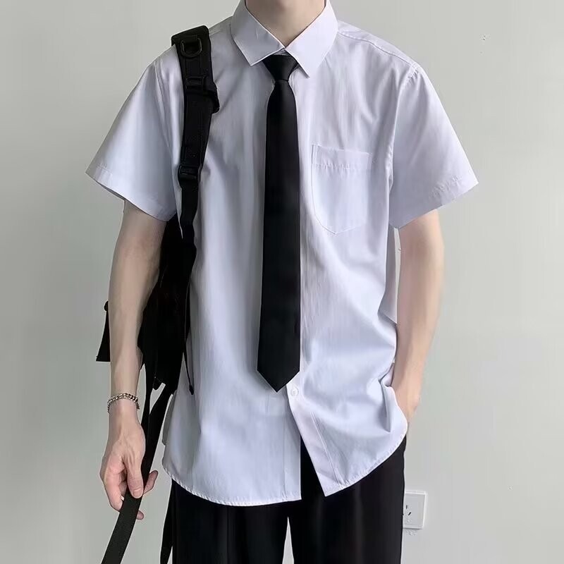 Shirt Men's Short-Sleeved Korean Style Loose White Shirt Tie Preppy Style Casual Student Summer Top Dk Uniform Class Uniform