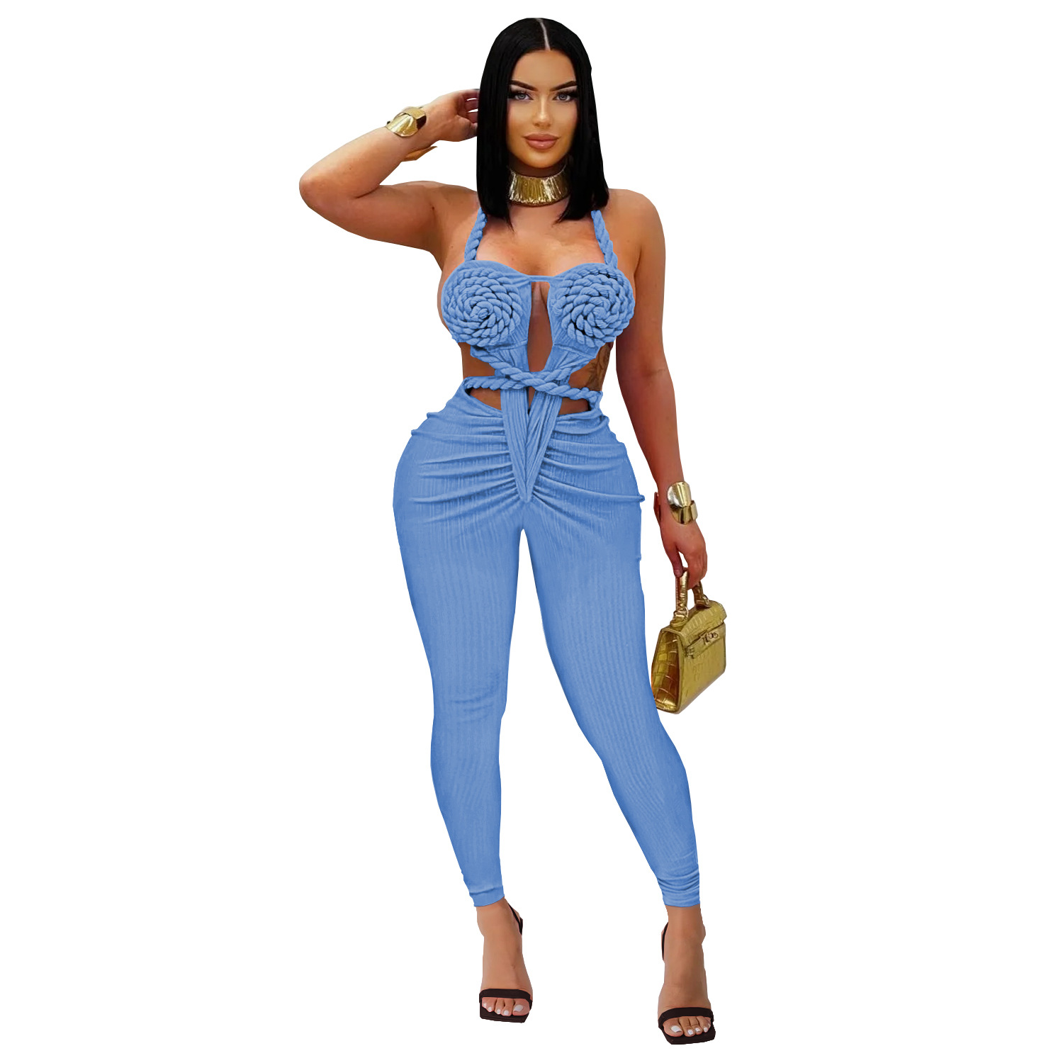 C7489 Aliexpress transfronterizo Amazon Europa y América de moda de mujer casual sexy cuello descubierto plantares de color sólido image 9