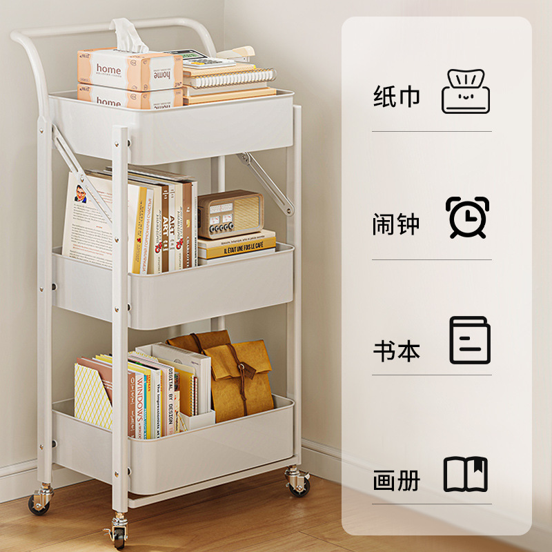 Carro plegable estantería estante de almacenamiento piso dormitorio snack Rack móvil ruedas cocina rack de almacenamiento