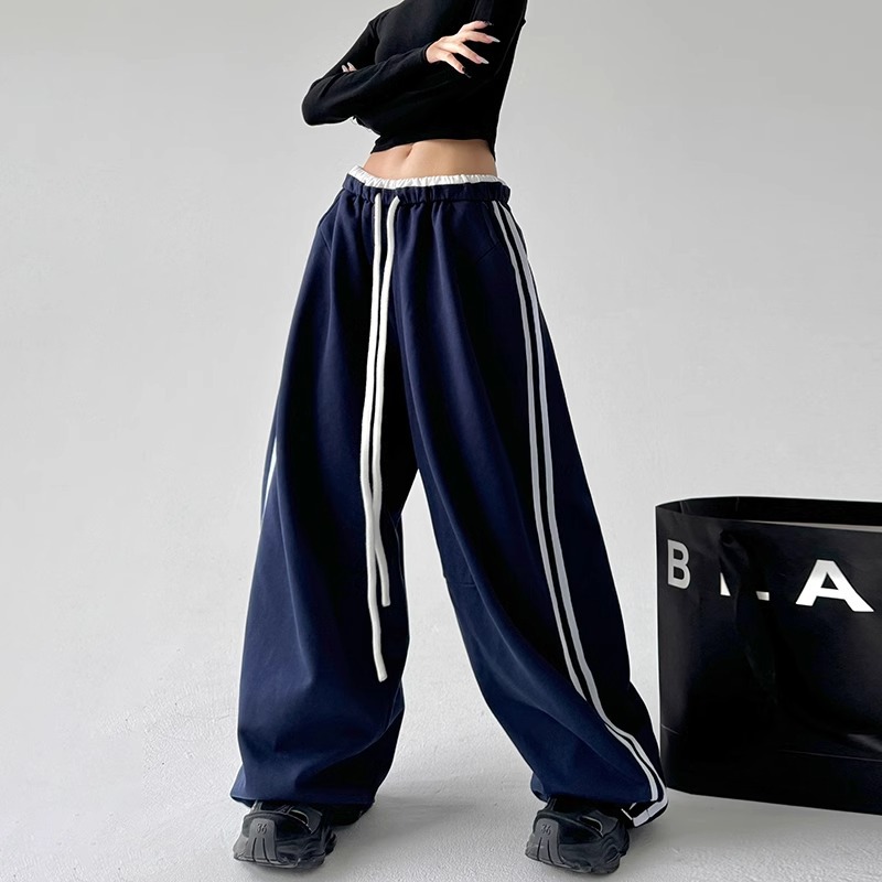 Dancing Trendy Sports Pants Women's 2024 Spring and Autumn New High Waist Loose Casual Straight Tooling Wide Leg Long Pants