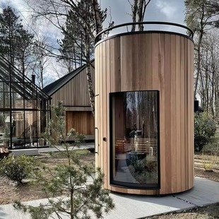 Modern Classy Design 2-6 People Column Sauna, Round Barrel Sauna