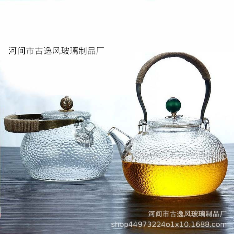 Manufacturer Wholesale Japanese Purple Sand High Temperature Resistant Glass Water Kettle Hammer Pattern Teapot Electric Ceramic Stove Water Kettle Copper Handle Lifting Beam