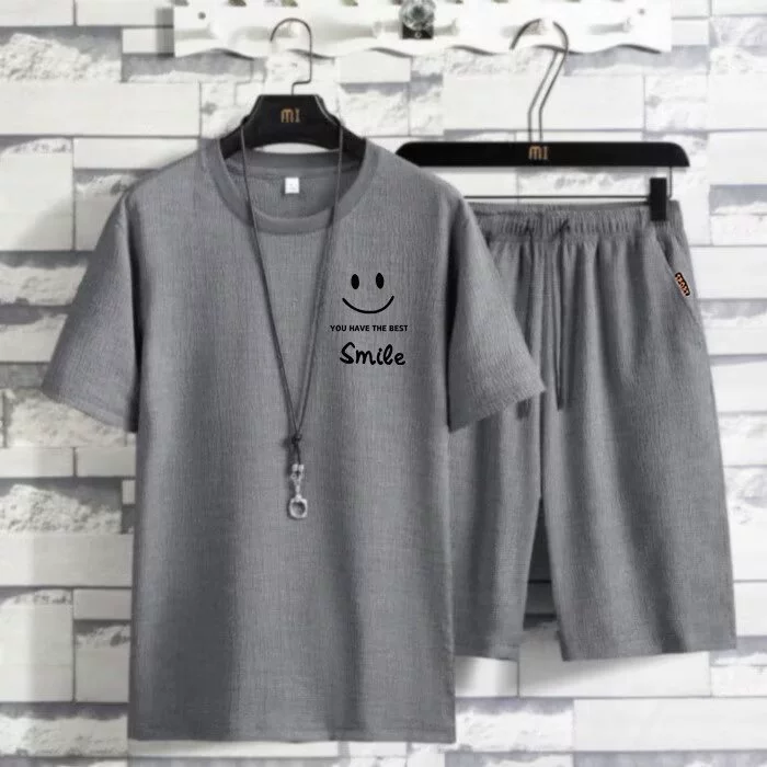 Футболка с короткими рукавами, шорты, мужские летние 2025, новый летний костюм с круглым вырезом, тонкий ледяной летний костюм, модная повседневная футболка