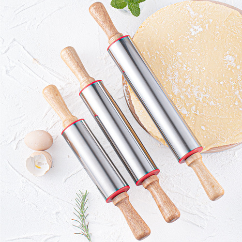 Factory Silicone Roller Pinwheel Rolling Pin Wooden Double-Head Handle Dumpling Dough Flour Rolling Pin Wholesale