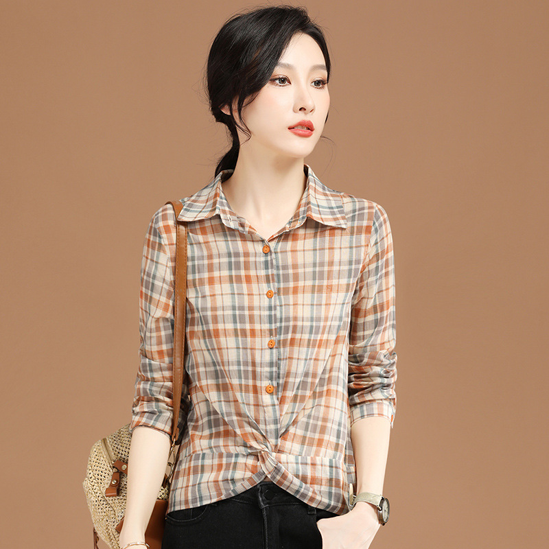 F5260 590K ÁO SƠ MI NỮ GUATDEI DÀI TAY KẺ CARO MÙA XUÂN THU ĐÔNG KẺ CARO THỜI TRANG NỮ G01 SẢN PHẨM MỚI