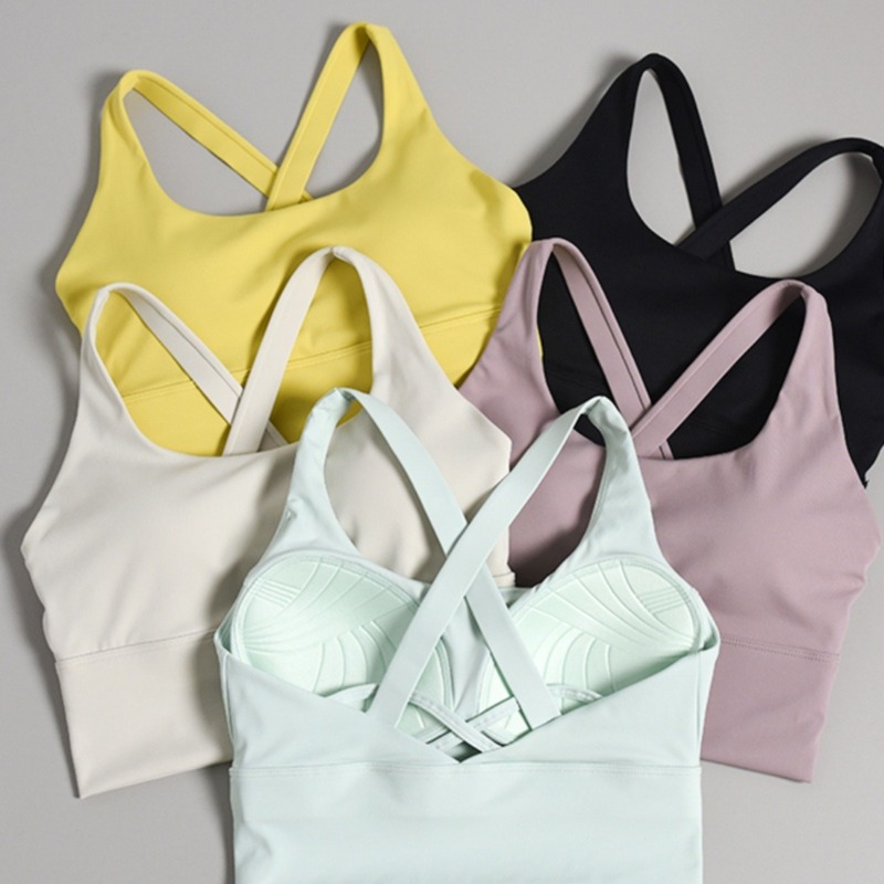一体式固定胸パッドブラジャー女性ランニングフィットネスベスト縄跳びヨガ服専門運動美背下着女性|undefined