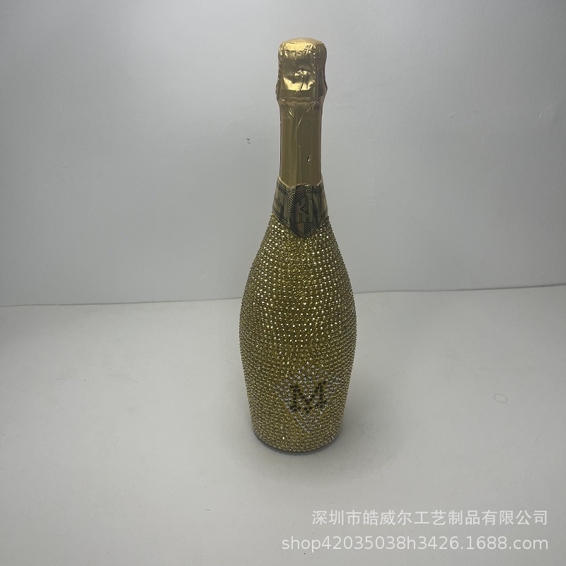 贴钻加工 葡萄红酒酒瓶 酒吧香槟起泡水晶钻石玻璃瓶水杯镶钻工厂