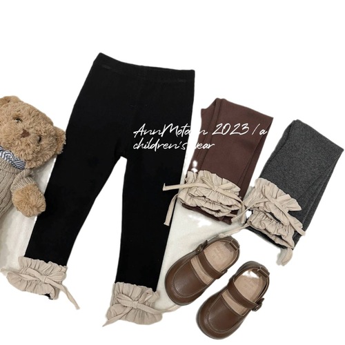 Ningli Girls' Leggings Autumn New Korean Style Ins Mesh Stretch Slim Pants Baby Girls Solid Color Pants