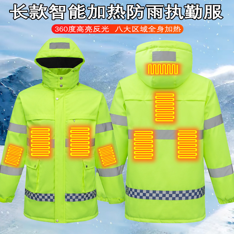 Cross-Border Outdoor Winter Smart Heated Reflective Jacket Thickened Road Administration Waterproof Duty Uniform Heating Suit Work Clothes