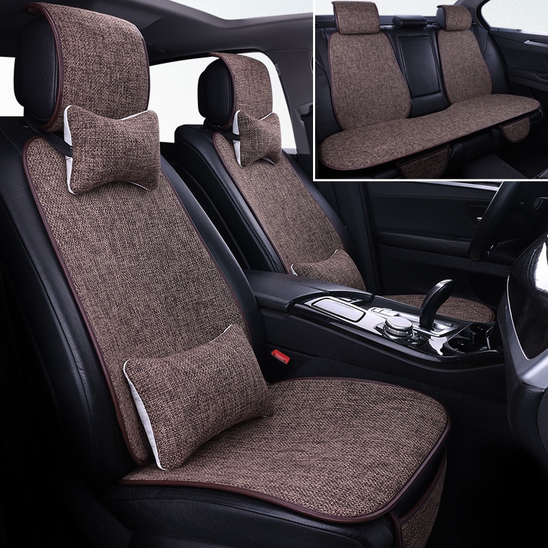 Nuevo cojín de automóvil de lino, cuatro estaciones, algodón y lino transpirable, cómodo y antideslizante, cubierta de cojín integral de estilo comercial