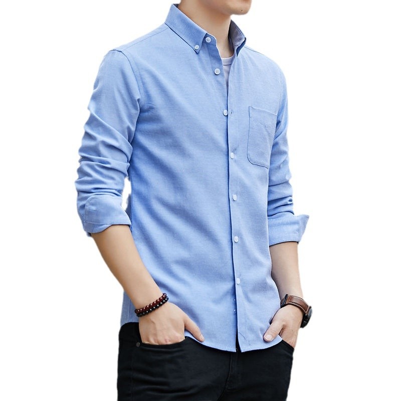 [Alta calidad] Otoño y invierno para hombres delgado Oxford textil y camisa caliente de camisa coreana de manga larga para hombres