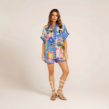 D9741亚马逊欧美热卖女装 时尚休闲百搭定位印花开衫衬衫短裤套装